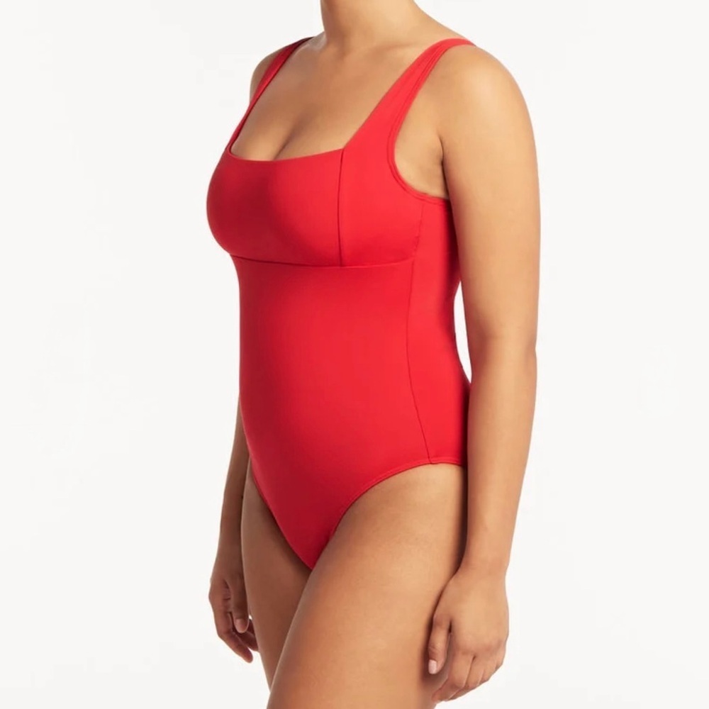 🌻 Sea Level Australia Eco Essentials Square Neck Red One-Piece Swimsuit size 14 - Picture 15 of 15